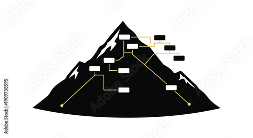 Business strategy mountain flowchart illustration, conceptual diagram for planning and success in corporate and professional settings