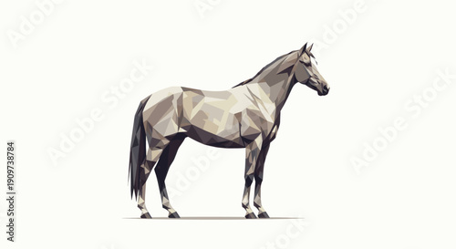 Polygonal style illustration of a dapple gray horse standing on a white background. Modern, clean design for artistic projects, website graphics, and creative applications.