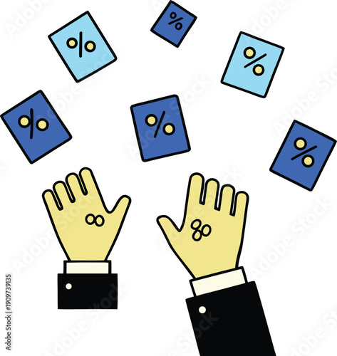 Pixel hands grabbing discounts from floating icons