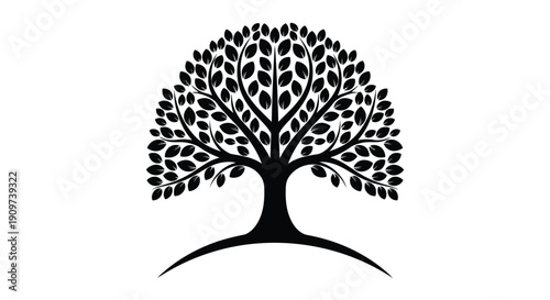 The Essence of the Oak Tree: A silhouette of a majestic oak, its branches reaching towards the sky, symbolizing strength, wisdom, and life's enduring cycle.