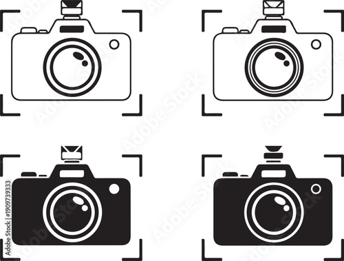 Black and white camera in different shades with viewfinder lines shaded