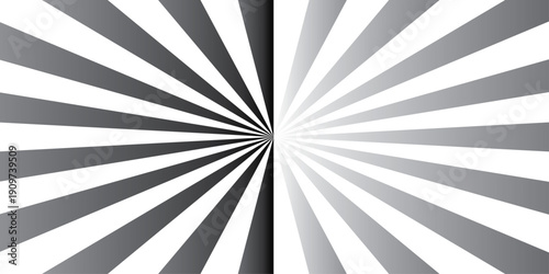 Retro vintage grunge white and black radial burst sunburst ray pattern. Sunburst vector copyspace background. Vintage sunrays illustration swirl line. Abstract circuses, stripe background design.	