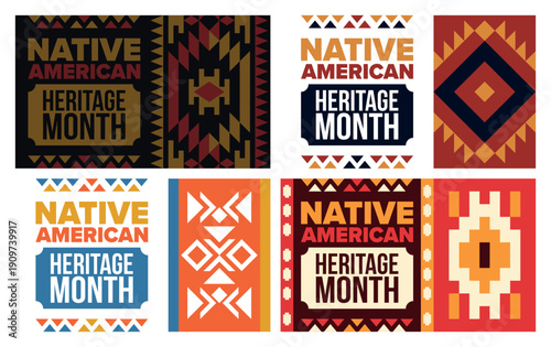 Native American Heritage Month in November. American Indian culture. Celebrate annual in United States. Tradition pattern. Poster, card, banner and background. Vector ornament, illustration