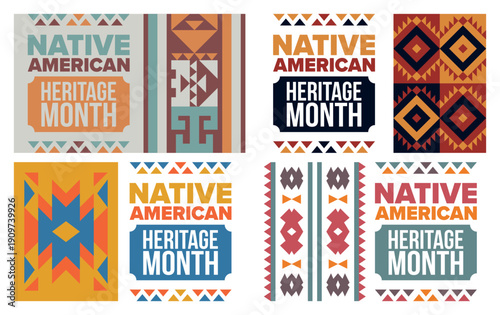 Native American Heritage Month in November. American Indian culture. Celebrate annual in United States. Tradition pattern. Poster, card, banner and background. Vector ornament, illustration