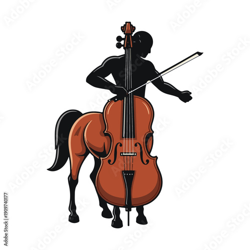 Elegant vector illustration of a mythological centaur playing the cello. This graphic design combines ancient folklore with classical music, symbolizing artistic performance