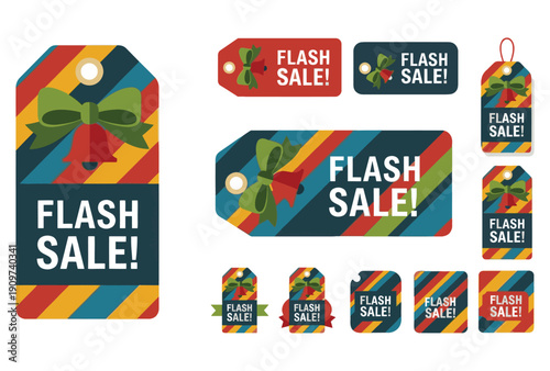 Colorful flash sale tags for promotional retail discounts and marketing displays