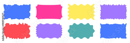 Wavy organic rectangle bright colorful abstract shapes with playful hand-drawn curvy edges. Fun fluid frames and text boxes for banners, posters, stickers, and modern projects, vector illustration