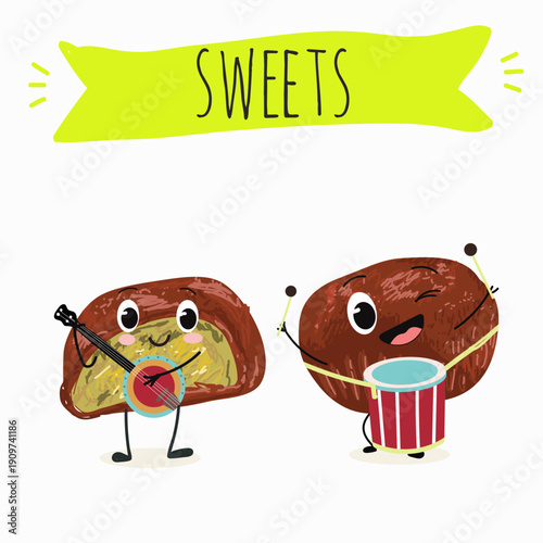 Funny Characters Dubai Chewy Cookie, hand drawn vector illustration.