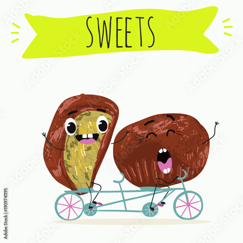 Funny Characters Dubai Chewy Cookie, hand drawn vector illustration.