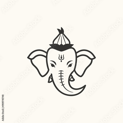 Minimalist Ganesha Head Vector Illustration with Traditional Tilak and Headdress