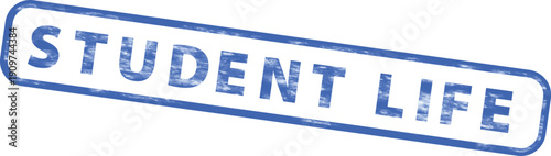 Blue rubber stamp with 'Student Life' text, vector illustration for education or university marketing materials, Isolated on transparent background, png