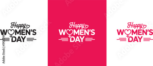  Happy Women’s Day calligraphy typography design. Elegant hand lettering Happy Women’s Day design displayed in modern calligraphy style with feminine typography across contrasting backgrounds.