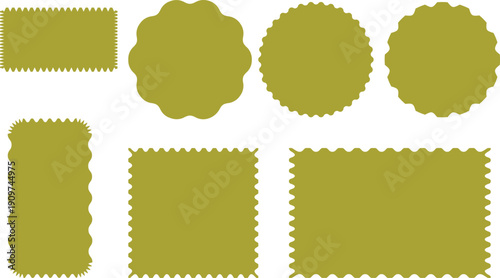 Olive green sticker shapes, vector labels, icons or badges for website, banner or presentation, Isolated on transparent background, png