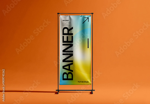 Single Freestanding Fabric Banner Mockup on Display Frame