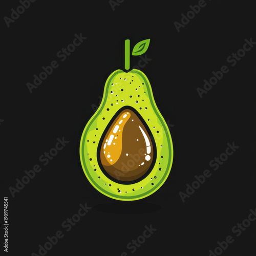 Green avocado against black background.