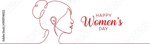 Happy Womens Day celebration with elegant continuous line art of a womans face