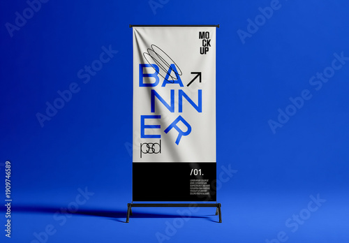 Roll Up Banner Stand Mockup with Fabric Display