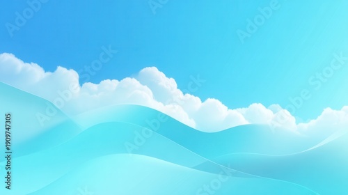Serene landscape of rolling hills and fluffy clouds under a clear blue sky viewed from a distance
