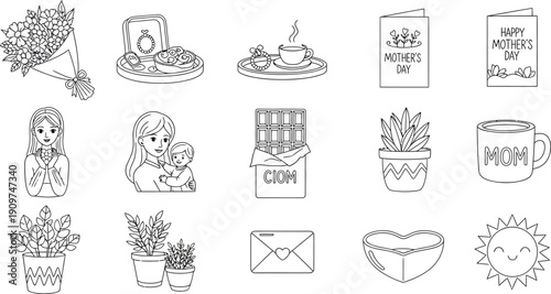 Collection of 12 black and white sketches of various objects and scenes