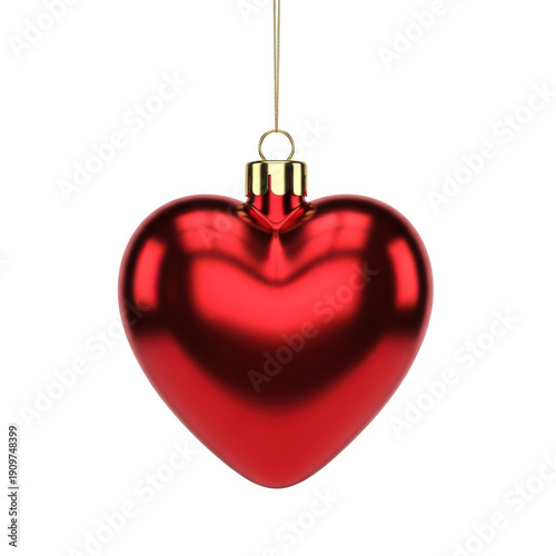 A shiny red heart shaped christmas ornament
