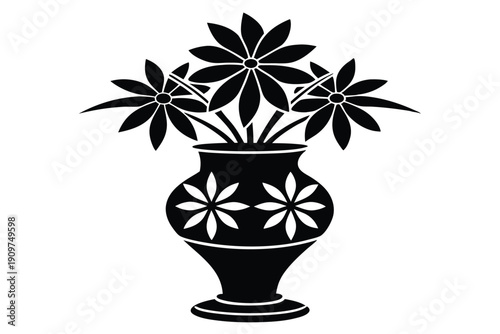 aster vase silhouette line art vector illustration