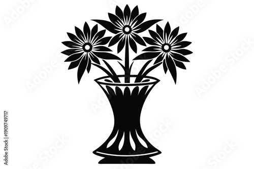 aster vase silhouette line art vector illustration