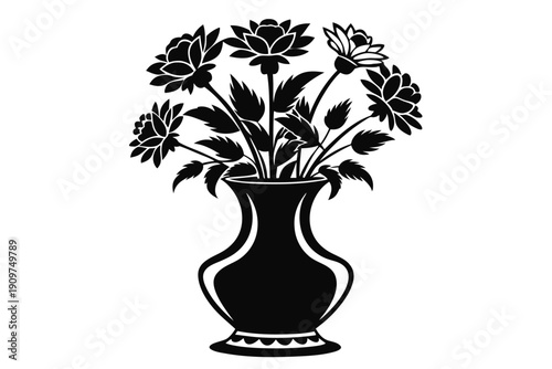 aster vase silhouette line art vector illustration