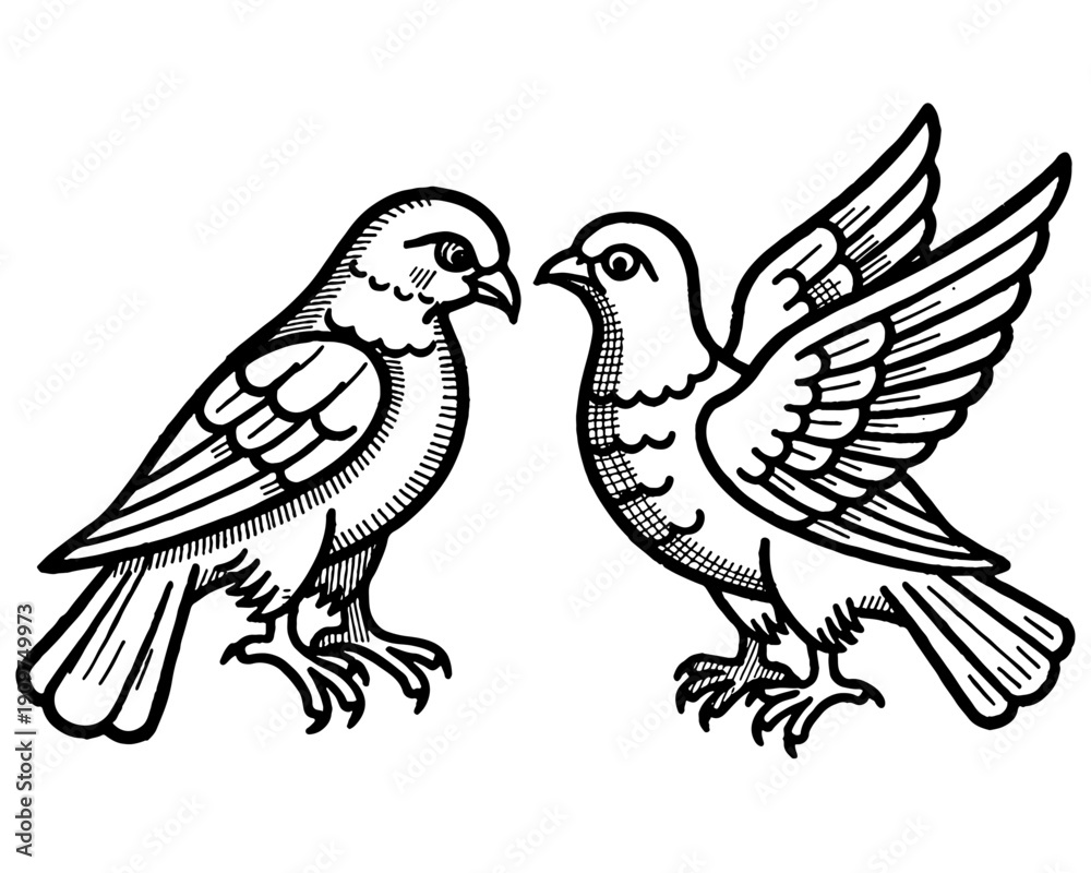 Obraz premium Medieval Engraving Dove Vector illustration