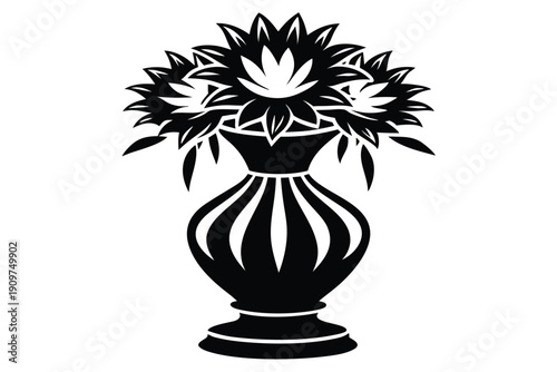 aster vase silhouette line art vector illustration