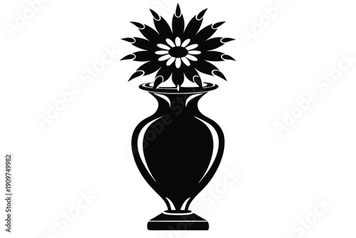 aster vase silhouette line art vector illustration