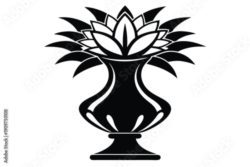 aster vase silhouette line art vector illustration