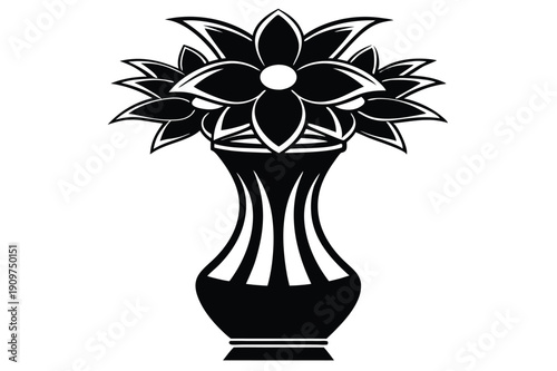 aster vase silhouette line art vector illustration