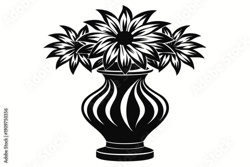 aster vase silhouette line art vector illustration