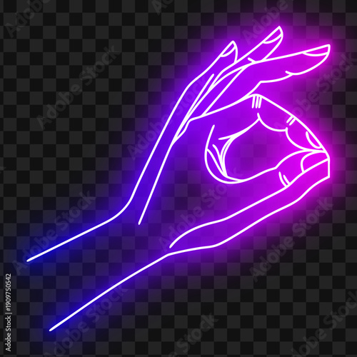 Neon Okay Gesture Sign, Perfect Symbol Illustration For Approval