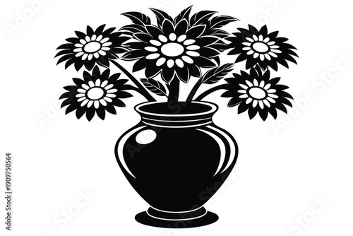 aster vase silhouette line art vector illustration