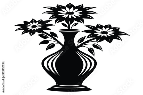 aster vase silhouette line art vector illustration