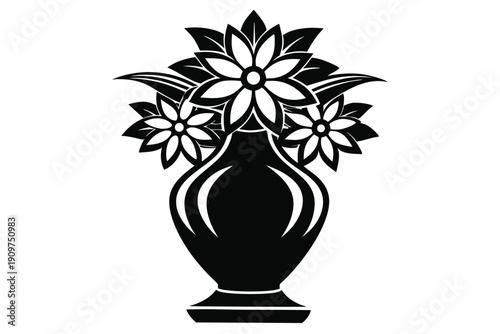 aster vase silhouette line art vector illustration