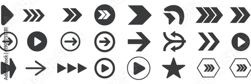 bullet points collection featuring geometric shapes, arrows stars hearts in minimal outline design for infographics presentations and web interfaces.