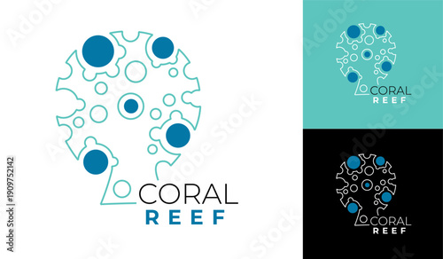 Abstract Coral Reef Tree Logo in Minimal Line Art Style