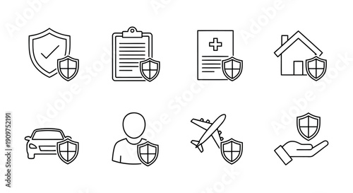 Vector icons of various insurance and protection symbols