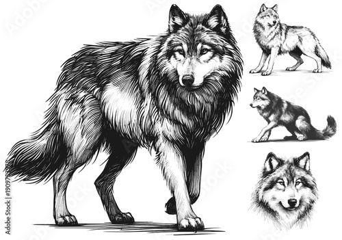 Eyes of the Pack Leader Gray Wolf line art drawing sketch vector hand drawn illustration svg
