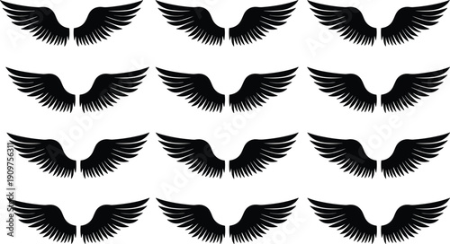 Black wing silhouettes on white background wings black wings angel wings bird wings