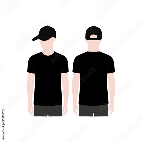 Black t-shirt design illustrator with cap