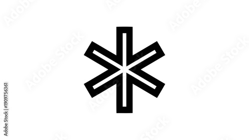 Vector illustration of black star of life symbol, sixpointed asterisk shape, medical emergency services icon, on a transparent background
