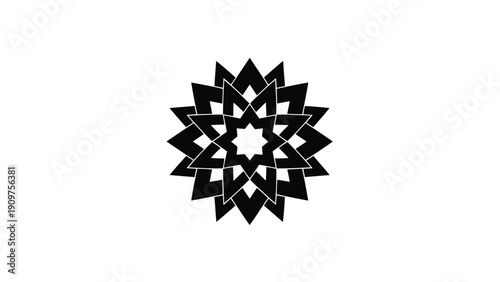 Vector illustration of black geometric star mandala ornament abstract symbol on a transparent background