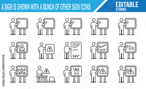 Editable stroke icons for business reporting and communication.