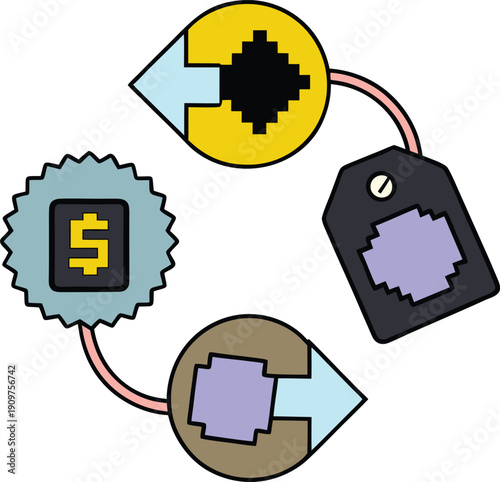 Pixel coins transforming into glowing discount tags