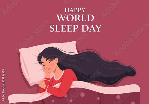 Woman sleeping peacefully on a bed for world sleep day