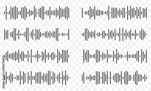big set of Detailed soundwave visualization for audio analysis and design projects on transparent background. EPS 10.