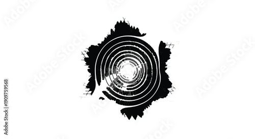 Abstract black and white spiral design element with grunge texture background